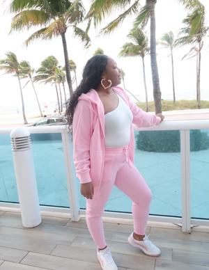 Butter Fleece Hoodie Cargo Jogger Set | Bubblegum Pink