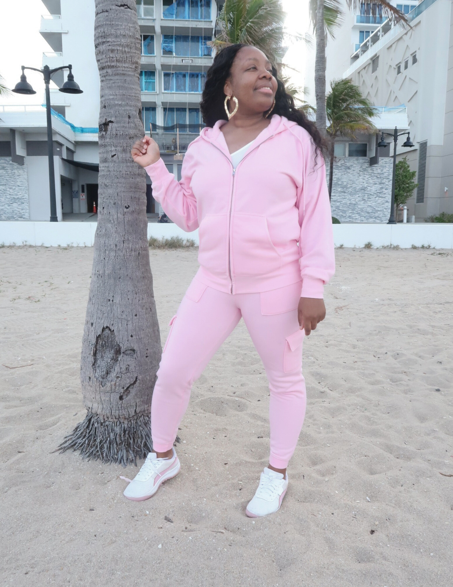 Butter Fleece Hoodie Cargo Jogger Set | Bubblegum Pink